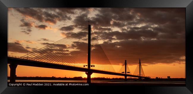 Mersey Gateway Bridge at sunset panorama Framed Print by Paul Madden