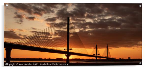 Mersey Gateway Bridge at sunset panorama Acrylic by Paul Madden