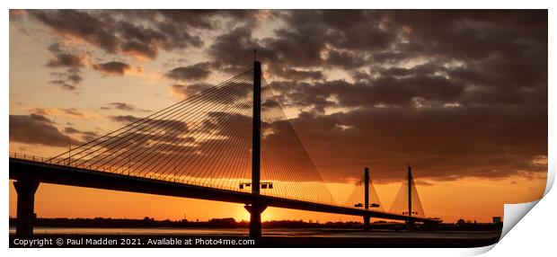 Mersey Gateway Bridge at sunset panorama Print by Paul Madden