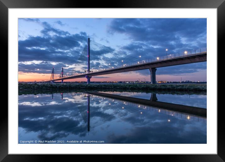 Mersey Gateway Bridge reflected in a pond Framed Mounted Print by Paul Madden