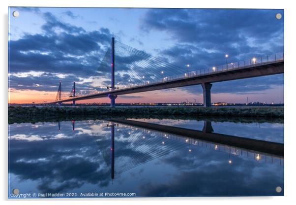 Mersey Gateway Bridge reflected in a pond Acrylic by Paul Madden