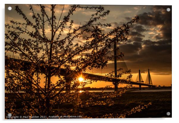 Mersey Gateway Bridge Sunset Acrylic by Paul Madden