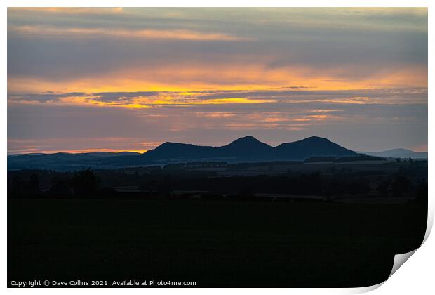 The Eildon hills at Sunset, Scottish Borders, UK Print by Dave Collins