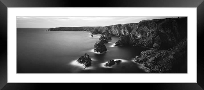 Bedruthan steps Beach Cornwall Black and white Framed Mounted Print by Sonny Ryse
