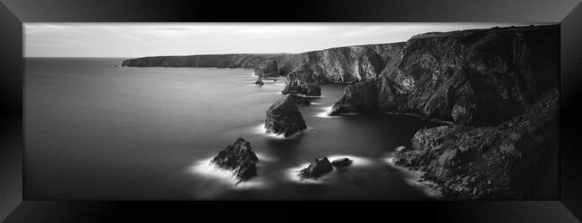 Bedruthan steps Beach Cornwall Black and white Framed Print by Sonny Ryse