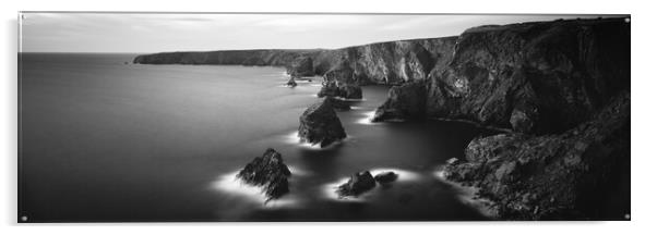 Bedruthan steps Beach Cornwall Black and white Acrylic by Sonny Ryse