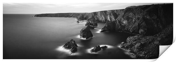 Bedruthan steps Beach Cornwall Black and white Print by Sonny Ryse