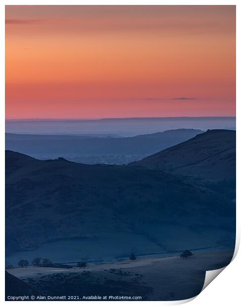 Early sunrise over the Shropshire Hills Print by Alan Dunnett