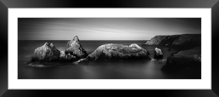 Kynance Cove Cornwall black and white Framed Mounted Print by Sonny Ryse