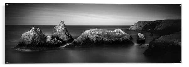 Kynance Cove Cornwall black and white Acrylic by Sonny Ryse