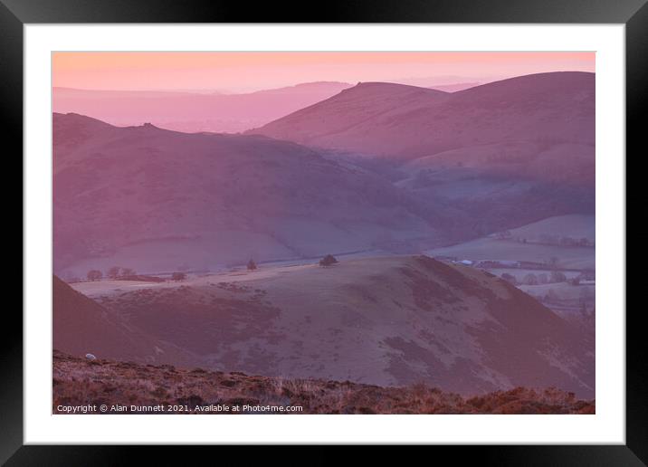Sunrise from the Long Mynd over the Shropshire Hil Framed Mounted Print by Alan Dunnett