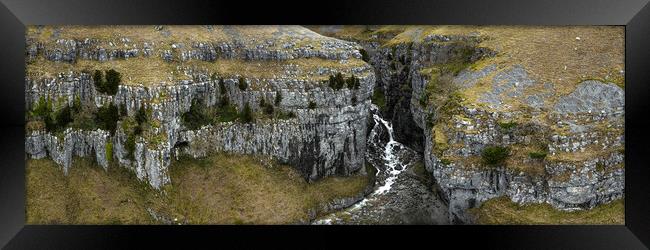 Malham Cove gordale Scare Waterfall aerial Framed Print by Sonny Ryse