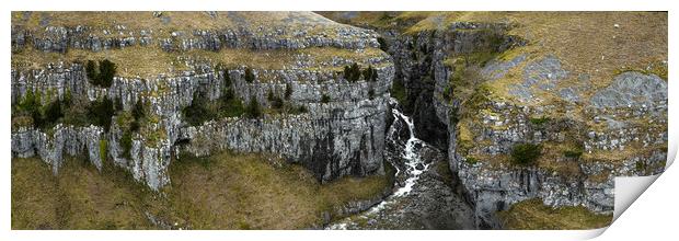 Malham Cove gordale Scare Waterfall aerial Print by Sonny Ryse