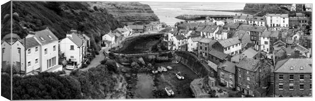 Staithes Coastal town england black and white Canvas Print by Sonny Ryse
