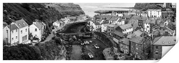 Staithes Coastal town england black and white Print by Sonny Ryse