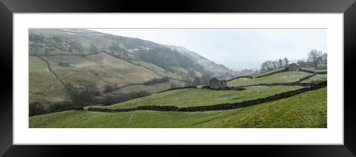 Thwaite in the Yorkshire Dales Swaledale as the snow falls Framed Mounted Print by Sonny Ryse