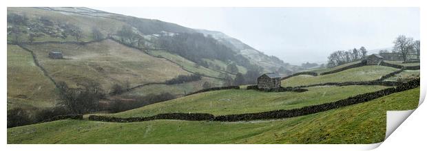Thwaite in the Yorkshire Dales Swaledale as the snow falls Print by Sonny Ryse