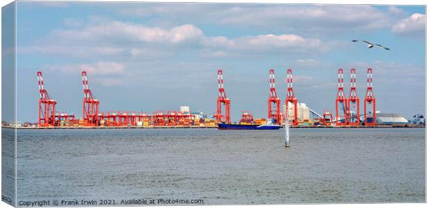 A coastal ship passes Liverpool 2 Container Port Canvas Print by Frank Irwin