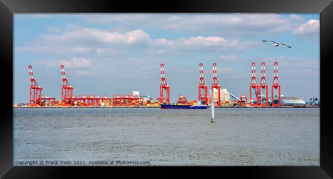 A coastal ship passes Liverpool 2 Container Port Framed Print by Frank Irwin