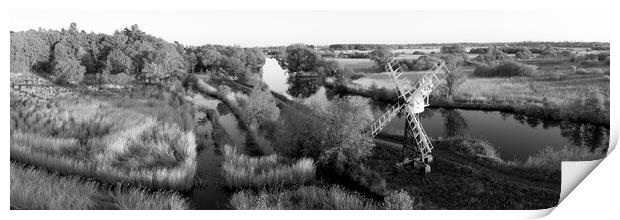 Norfolk Broads Mill black and white Print by Sonny Ryse