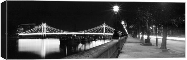 Albert Bridge in London at night Black and white Canvas Print by Sonny Ryse