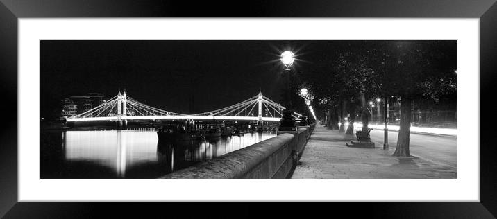 Albert Bridge in London at night Black and white Framed Mounted Print by Sonny Ryse