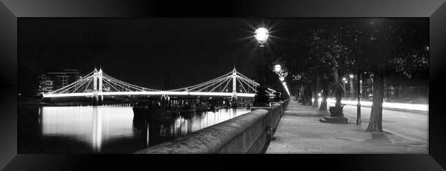 Albert Bridge in London at night Black and white Framed Print by Sonny Ryse