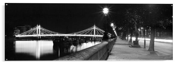 Albert Bridge in London at night Black and white Acrylic by Sonny Ryse