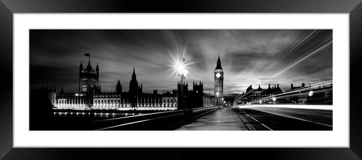 Big ben and the Houses of Parliament and the westminster bridge black and white Framed Mounted Print by Sonny Ryse