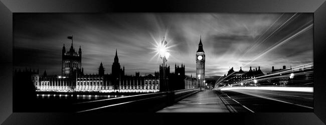 Big ben and the Houses of Parliament and the westminster bridge black and white Framed Print by Sonny Ryse