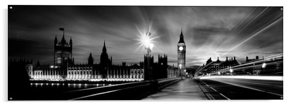 Big ben and the Houses of Parliament and the westminster bridge black and white Acrylic by Sonny Ryse