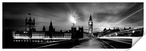 Big ben and the Houses of Parliament and the westminster bridge black and white Print by Sonny Ryse
