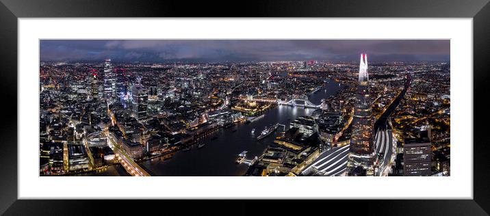 London Aerial Cityscape at Night Framed Mounted Print by Sonny Ryse