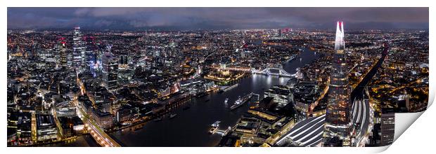 London Aerial Cityscape at Night Print by Sonny Ryse