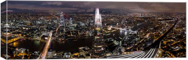 London and the Shard Skyline Aerial at Night Canvas Print by Sonny Ryse