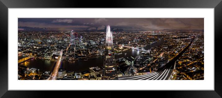 London and the Shard Skyline Aerial at Night Framed Mounted Print by Sonny Ryse