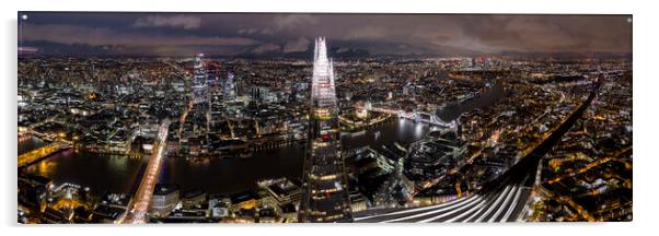 London and the Shard Skyline Aerial at Night Acrylic by Sonny Ryse