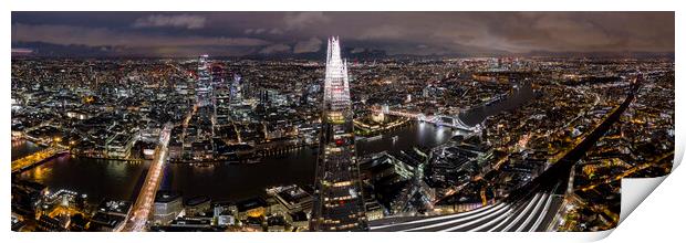 London and the Shard Skyline Aerial at Night Print by Sonny Ryse