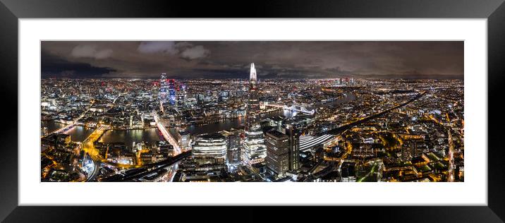 London City Skyline at Night Aerial Framed Mounted Print by Sonny Ryse