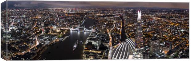London Skyline at Night Aerial Canvas Print by Sonny Ryse