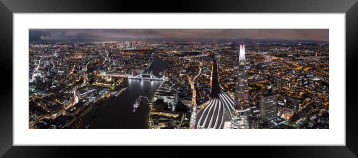 London Skyline at Night Aerial Framed Mounted Print by Sonny Ryse