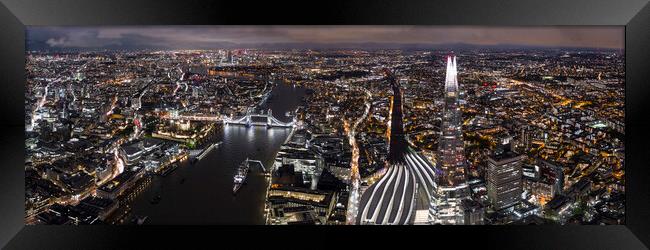 London Skyline at Night Aerial Framed Print by Sonny Ryse