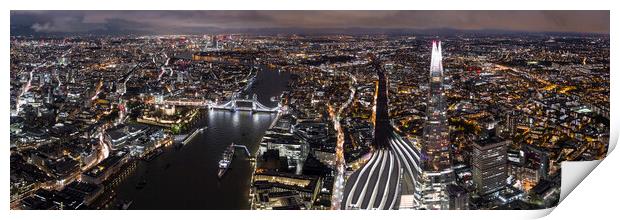London Skyline at Night Aerial Print by Sonny Ryse