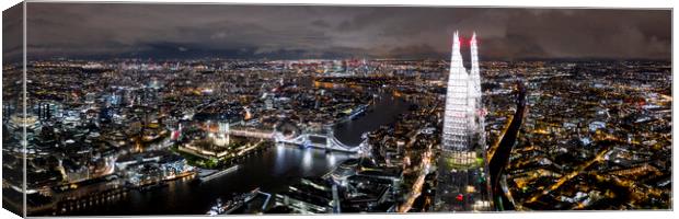 The Shard and the London Skyline aerial at night Canvas Print by Sonny Ryse