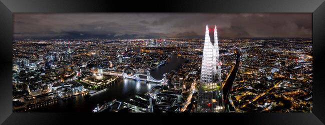 The Shard and the London Skyline aerial at night Framed Print by Sonny Ryse