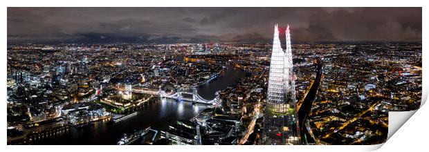 The Shard and the London Skyline aerial at night Print by Sonny Ryse