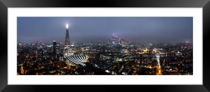 The Shard and the London Skyline at Night Framed Mounted Print by Sonny Ryse