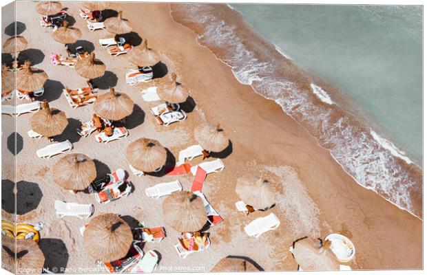 Ocean Art Print, Beach Umbrellas Print, Aerial Beach Print Canvas Print by Radu Bercan