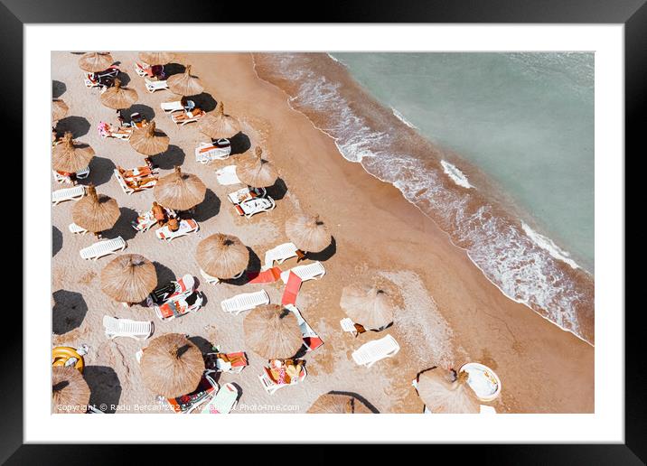 Ocean Art Print, Beach Umbrellas Print, Aerial Beach Print Framed Mounted Print by Radu Bercan