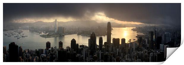 Hong Kong Skyline at sunrise from the peak Print by Sonny Ryse